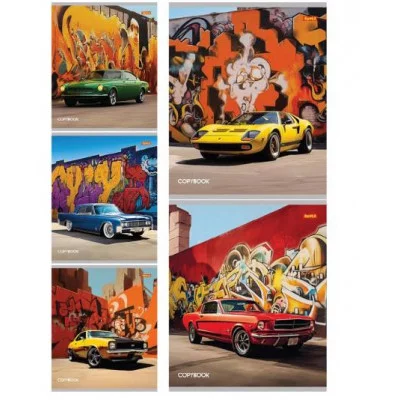 Тетрадь КЛЕТКА 48л. АВТО НА ФОНЕ ГРАФФИТИ (48-5746) цвет. мелов. обл. 48-5746