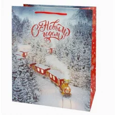 Dream cards Пакет подар. с мат.лам. и глит. 26 4х32 7х13 6 см (L) Зимний поезд 190г ППК-2341