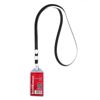 Бейдж вертикальный в комплекте с лентой ErichKrause размер вставки 54х85 мм, прозрачный, цвет ленты черный 63723