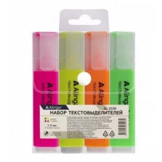 Набор текстовыделителей, 4 цвета, Alingar, "Line-2" прямоугольный корпус, скошенный, 1-5 мм AL5536