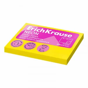 Блок самоклеящийся бумажный ErichKrause Neon, 75х50 мм, 100 листов, желтый 61687