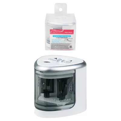 Точилка электрическая 2 отверстия(ТК-3548) с контейнером, серебристо-белый ТК-3548