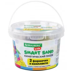 Песок для лепки кинетический BRAUBERG KIDS, песочный, 500 г, 2 формочки, ведерко, 665094