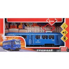 Машина на бат свет+звук Трамвай пластик 24см,открыв.двери CT12-428-2-BL