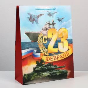 Пакет ламинированный вертикальный «С днём защитника отечества», L 31 × 40 11.5 см 6631924