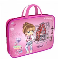 Папка с ручками 1 отделение, А4 260х340х80 мм, Alingar, ПВХ, ручки тесьма, дизайн с одной стороны, молния сверху, внутр. карман, "Среди планет" AL11398