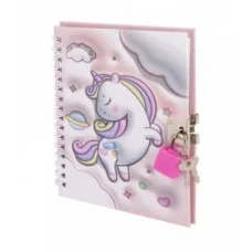 Подарочный блокнот 11,0 см * 15,0 гребень, Alingar, ламинация, эффект 3D, замочек, 46 л. клетка, Малыш единорог розовый AL11778