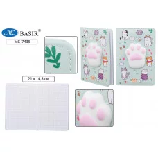 Блокнот детский: "ЛАПКА СКВИШ"; обложка мятного цвета с рисунком; объёмная фигура сквиш в виде лапки МС-7435