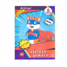 Бумага цветная Alingar, А4, немелованная, односторонняя, 8 листов, 8 цветов, на скрепке, "Комиксы" AL8279