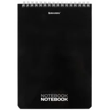 Блокнот А5 146х206 мм 60 л. гребень, картон, жесткая подложка, клетка, BRAUBERG, Black 114365