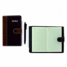 Бизнес- блокнот с авторучкой, 9,0 см * 15,0 см, 7БЦ, Alingar, иск. кожа, клапан на кнопке, 80 л., клетка AL4313