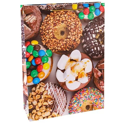 Пакет подарочный с матовой ламинацией 32,4х44,5х10,2 см (XL) Пончики, 157 г ППД-0116