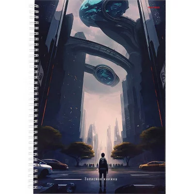 Записная книга на гребне А4 100л. ФАНТАСТИЧЕСКИЙ ГОРОД (100-9538) (гребень сбоку,гл.ламинир-ие, 7БЦ) 100-9538