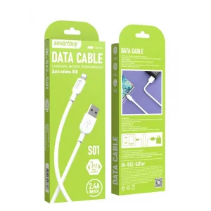Кабель Smartbuy S01, USB - Lightning, для Apple, 2,4A output, 1м, белый 376315