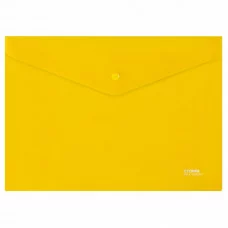Папка-конверт на кнопке СТАММ А4, 180мкм, пластик, прозрачная, желтая 356713