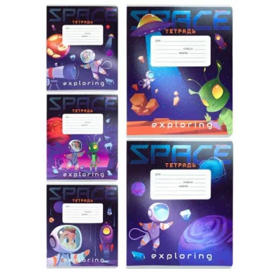 Тетрадь КЛЕТКА 18л. ПРИКЛЮЧЕНИЯ В КОСМОСЕ (Т18-3844) цв.мел.обл.хол.фольга,твин-лак, Т18-3844