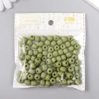 Бусины для творчества дерево "Зелёное яблоко" d-0,8 см, набор 20 гр   9463325