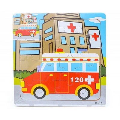 Деревянная пазл-рамка (15х15) "МАШИНА СКОРОЙ ПОМОЩИ" (16 элементов) (арт. G138) G138