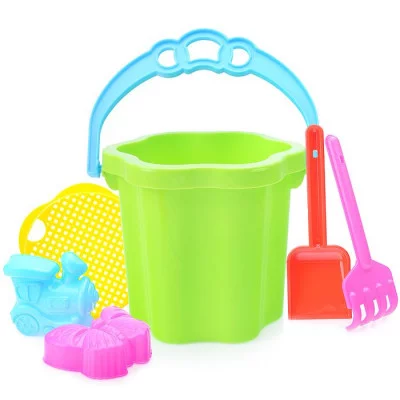 Песочный набор № 105 (ведро-цветок 0,7 л, сито, грабли 20см, совок 21 см, 2 формочки) 1805
