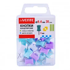 Кнопки канцелярские силовые "Pastel" диаметр 9,4 мм, цветные в форме гвоздика, 30 шт в пластиковой коробке 4132312