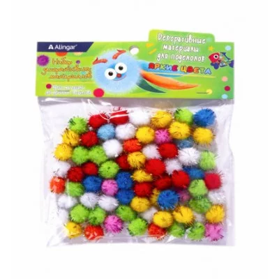 Декоративный материал Alingar "Блестящие помпоны", 80 шт, микс, пакет с европодвесом AL9030