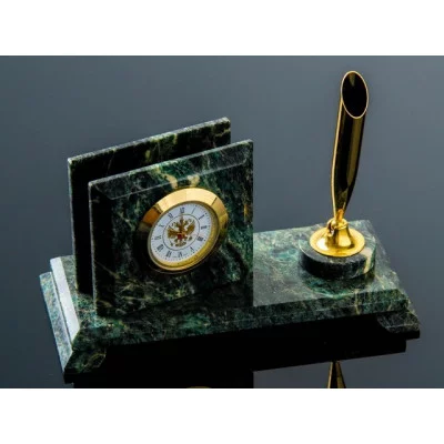 Набор настольный "Мини", с часами, 13х6х8 см, змеевик 493221