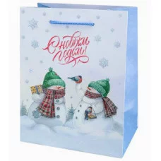 Dream cards Пакет подароч. с мат.лам. и глит. 18х23х10 см (M) Снеговики 190г ППК-2308