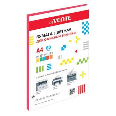 Бумага цветная А4 80г/м2 интенсив 50л красный DEVENTE 2072924 461000