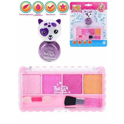 Набор детской косметики "Кошечка" (лак, тени, кисть, апплик, цвет микс) ( Арт. КС-5217)
