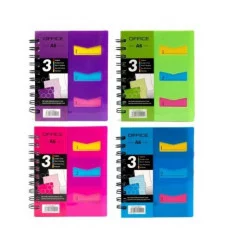 Записная книжка А6, Alingar, гребень, пластиковая обложка, с разделителями, ассорти, клетка, 120 л. AL6017