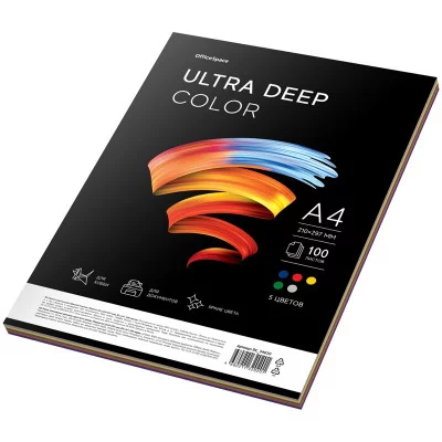 Бумага цветная OfficeSpace Ultra Deep Color A4, 80 г/м², 100л. 5 цветов 306552