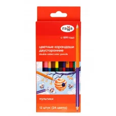 Карандаши цветные двусторонние Гамма "Мультики", 12шт., 24цв., заточен., картон, европодвес 346995
