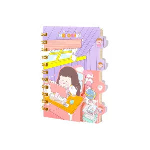 Записная книжка 11,5 см * 15,5 см, Alingar, гребень, обложка пластик, вырубка, клетка, 70 л., "Девочка с котенком" AL9320