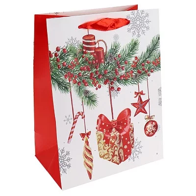 Dream cards Пакет подарочный с мат.лам. и глиттером 18x23x10см(M) Рождественская свеча,210г ПКП-3782