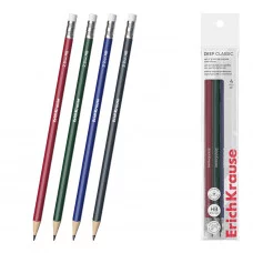 Набор из 4 чернографитных карандашей ErichKrause Deep Classic triangular, трехгранных, с ластиком, HB 60671