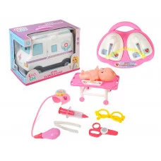 Набор "Доктор-реаниматолог"Girl\'s club" В комплекте: машинка со светом и звуком/открываются двери, пупс, медицинские аксессуары, в/к 31,5*20*23,5 см. IT106475