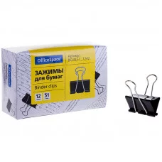 Зажимы для бумаг 51мм, OfficeSpace, 12шт., черные Спейс 178803