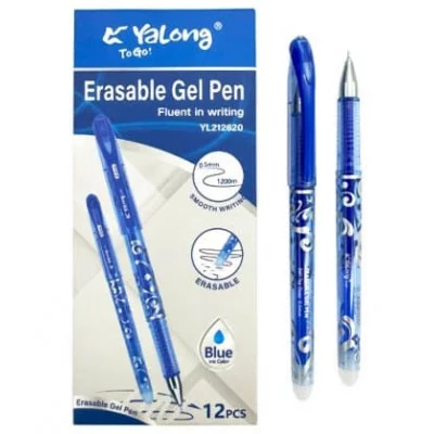 Ручка Шпион  "Пиши стирай" Yalong DE-509 (син) 0,5мм, прозрачный синий корпус с узором, игольчатый стержень, в к/к YL212620 (12/144/1728)   330590