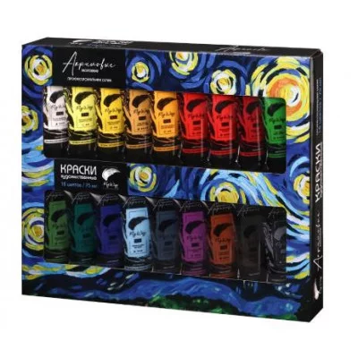 Краски акриловые художественные матовые проф.серия набор 18цв 75мл TM"FlyWay" АК-9500