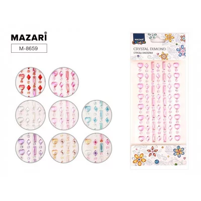 Стразы-наклейки акриловые АССОРТИ-11, 22*9,5 см, 8 дизайнов, ОПП-упаковка с европодвесом M-8659