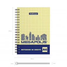 Тетрадь общая на спирали ErichKrause® MEGAPOLIS® Yellow Concept, А6, 80 листов, клетка, желтый внутренний блок 49802