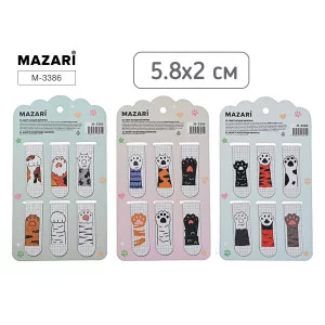 Закладка для книг магнитная 20*58мм "Лапки" 6шт ассорти MAZARI M-3386 645604