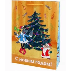 Пакет подар. с глянц.лам. 32 4*44,5*10 2см(XL)"Заяц и волк у ёлки" 157г Ну-Погоди! ППК-2926