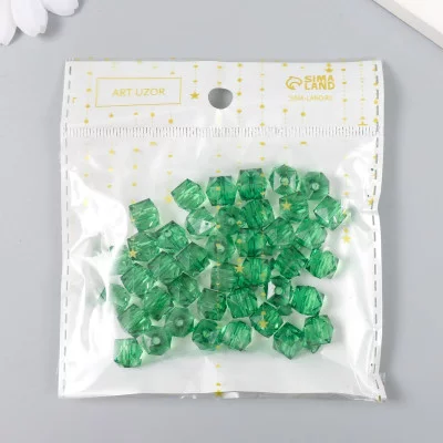 Бусины пластик "Кристалл многогранник. Тёмно-зелёный" прозрачный набор 20 гр 1х1х1 см   9431092