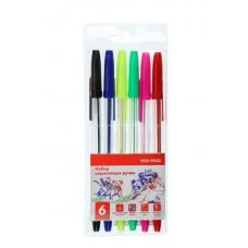 Набор  ручек шариковых LIONS (НР-4735) 6 шт.,6 цв., в пластик.блист.,  НР-4735