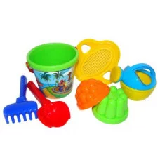 Набор №228: ведро малое с наклейкой, ситечко-цветок,совок №2, грабельки №2, формочки,лейка мал. 0559