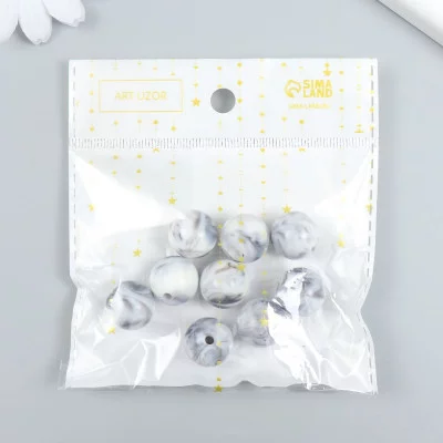 Бусины пластик "Разводы краски. Серые" набор 20 гр d=1,6 см   9424516