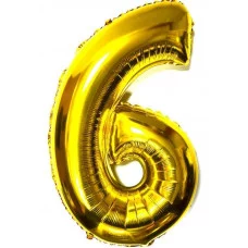 Шар фольга Цифры золото/серебро "6" 100 см. РМ-00013666