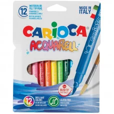 Фломастеры акварельные с кистевым пишущим узлом Carioca "Acquarell", 12цв., смываемые, картон, евро Carioca 245465
