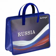 Папка с ручками 1 отделение, А4 265х335х120мм, Alingar, пластик, ручки тесьма, дизайн с двух сторон, молния сверху, "Russia" AL11490